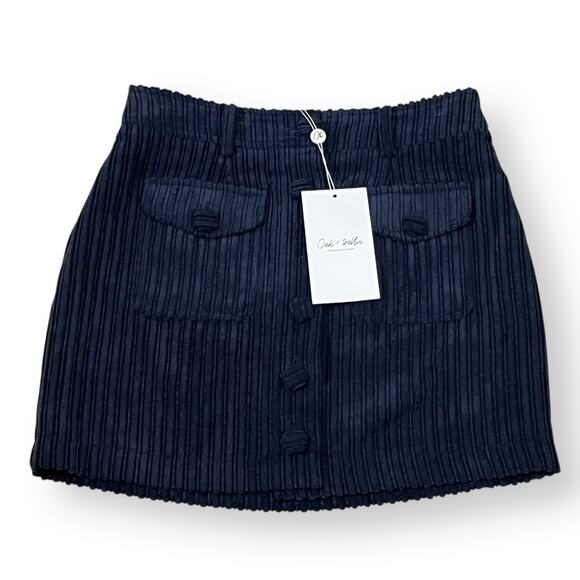 NWT Navy Blue Corduroy Mini Skirt Small Button Down Pockets Boho Academia Fall - Picture 1 of 8